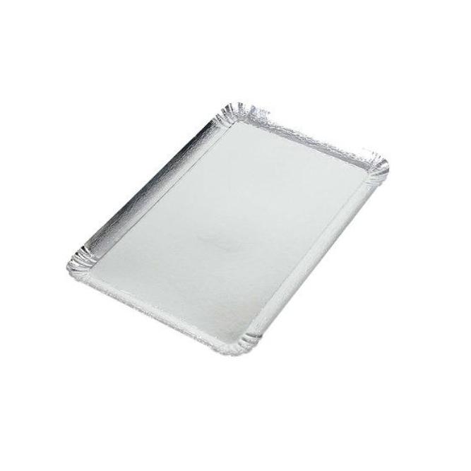 BANDEJA DE CARTÓN EN PLATA - 16x22 CM