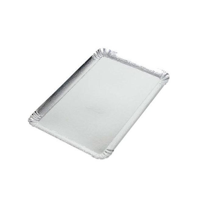 BANDEJA CARTÓN PARA PASTERLERÍA ACABADO PLATA - 28x36 CM