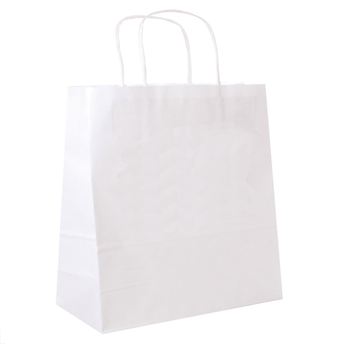 BOLSA BLANCA DE CELULOSA DE ASA RIZADA - 32+16x31 CM (250 Unidades)