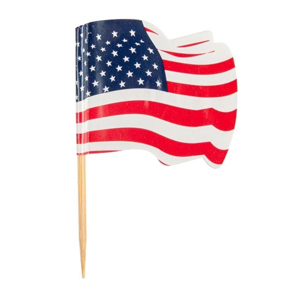 CAJA DE 144 PICKS CON BANDERA DE ESTADOS UNIDOS - 3,5x2,5x6,5 CM (1440 Unidades)