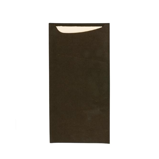 BOLSA NEGRA PARA CUBIERTOS JUST IN TIME CON SERVILLETA CREMA - 33x40 MM (400 Unidades)
