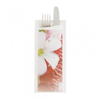 BOLSA PARACUBIERTOS JUST IN TIME CON SERVILLETA AIRLAID BLANCA PLEGADA FLOWER - 8,5x19,5 CM