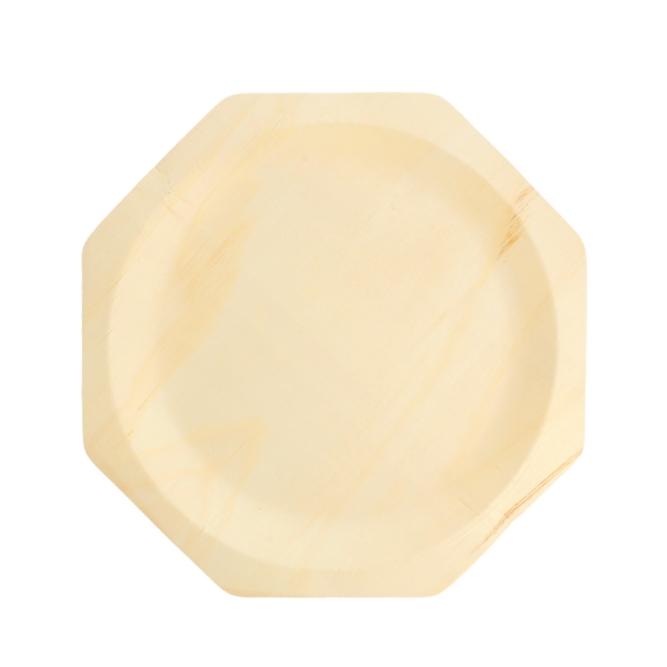 PLATO LLANO OCTOGONAL DE MADERA ACABADO  NATURAL - 26x2,2 CM (200 Unidades)