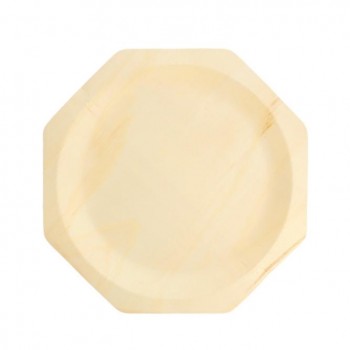 PLATO LLANO OCTOGONAL DE MADERA ACABADO  NATURAL - 26x2,2 CM
