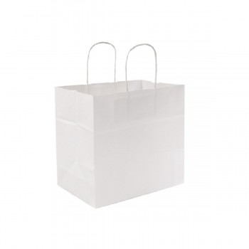 BOLSA PAPEL BLANCA CON ASA RIZADA - 24+15x29 CM