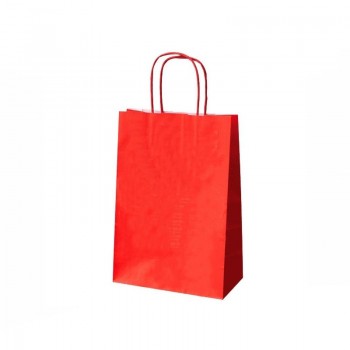 BOLSA ROJA DE PAPEL KRAFT HAVANA CON ASA RIZADA - 26+14x32 CM