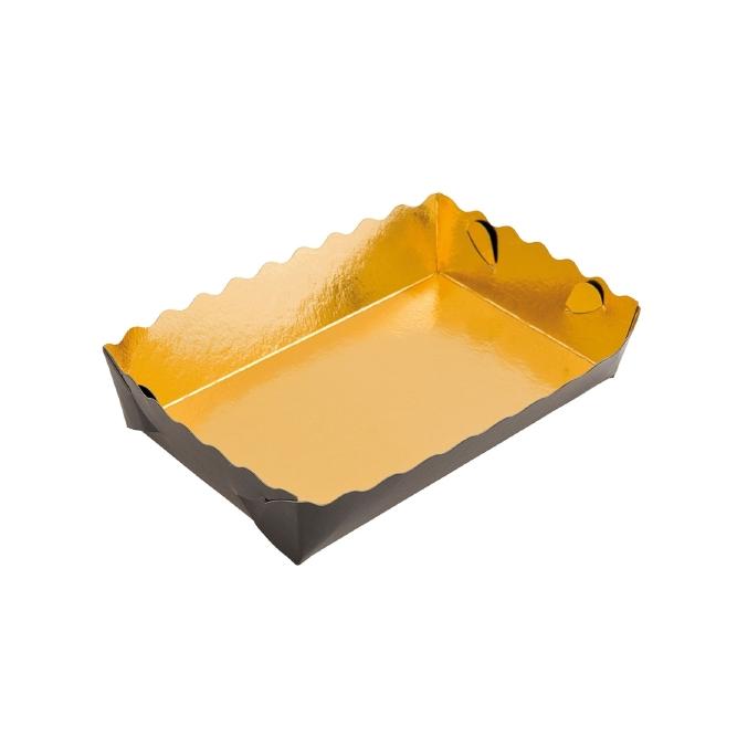 BARQUILLA PASTELERÍA DE CARTÓN NEGRA Y DORADA - 13x9x3,5 CM (250 Unidades)