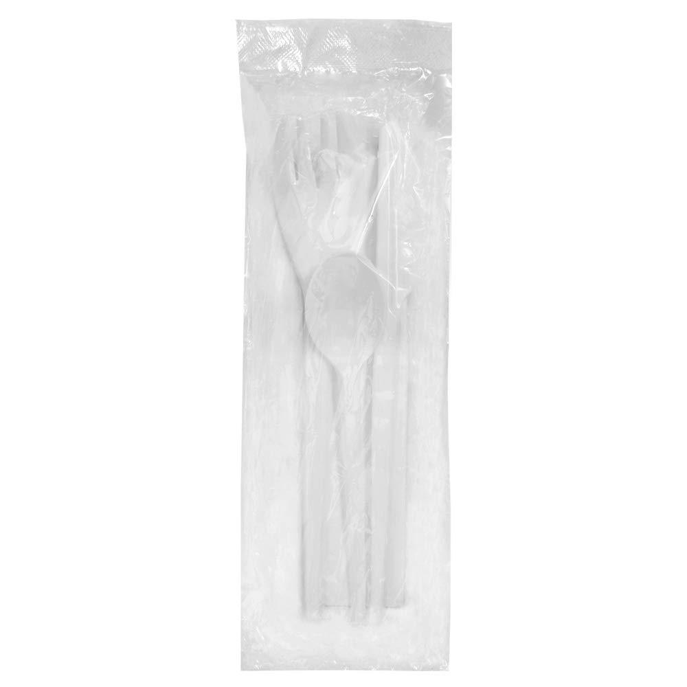 SET 4/1: TENEDOR, CUCHILLO, CUCHARILLA BLANCOS REUTILIZABLES UNE 53928 20 USOS Y SERVILLETA (500 Unidades)