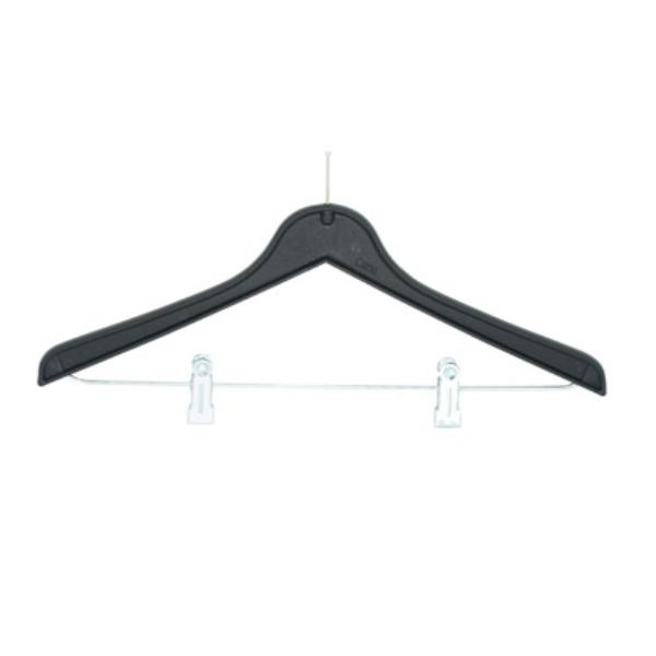 PERCHA NEGRA ANTIRROBO DE PLÁSTICO CON PINZAS PANTALONERAS - 44x21,5x1,5 CM