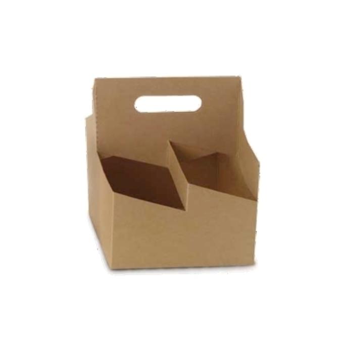CESTA KRAFT PARA TRANSPORTE DE 4 VASOS DE CAFÉ - 18x18x24 CM (200 Unidades)