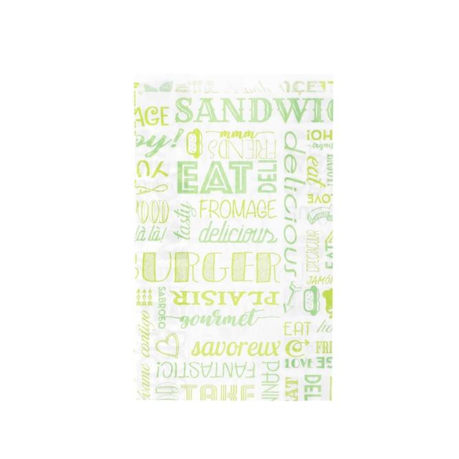 BOLSA PAPEL ANTIGRASA PARA HAMBURGUESA GRANDE PAROLE VERDE - 14+7x22 CM (500 Unidades)