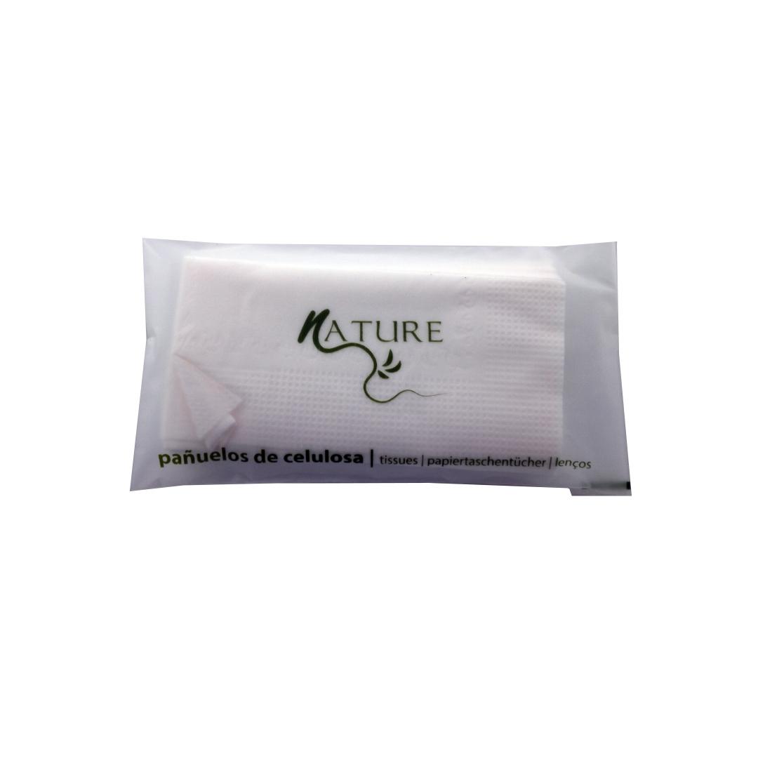 PAQUETE PAÑUELOS CON BOLSA AUTOCIERRE LÍNEA NATURE PARA HOTEL