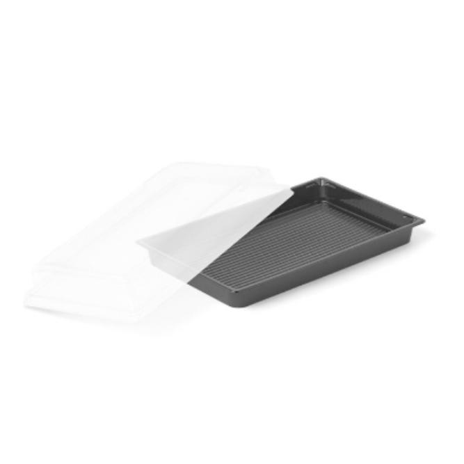 COMBO BASE NEGRA Y TAPA TRANSPARENTE PARA SUSHI & COMIDA ORIENTAL - 21,5x13,5x1,8+32 CM (200 Unidades)