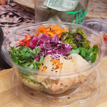 COMBO DE ENSALADERA CON TAPA TRANSPARENTES DE PLA COMPOSTABLES - 720 ML
