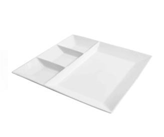 PLATO DE PORCELANA BLANCA  4 COMPARTIMENTOS COLECCIÓN MING - 28x28x2,5 CM