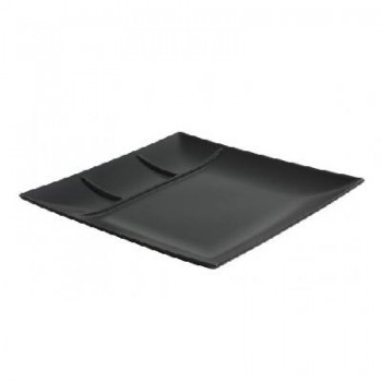 PLATO NEGRO LLANO 4 COMPARTIMENTOS MING II - 26x26x2,5 CM