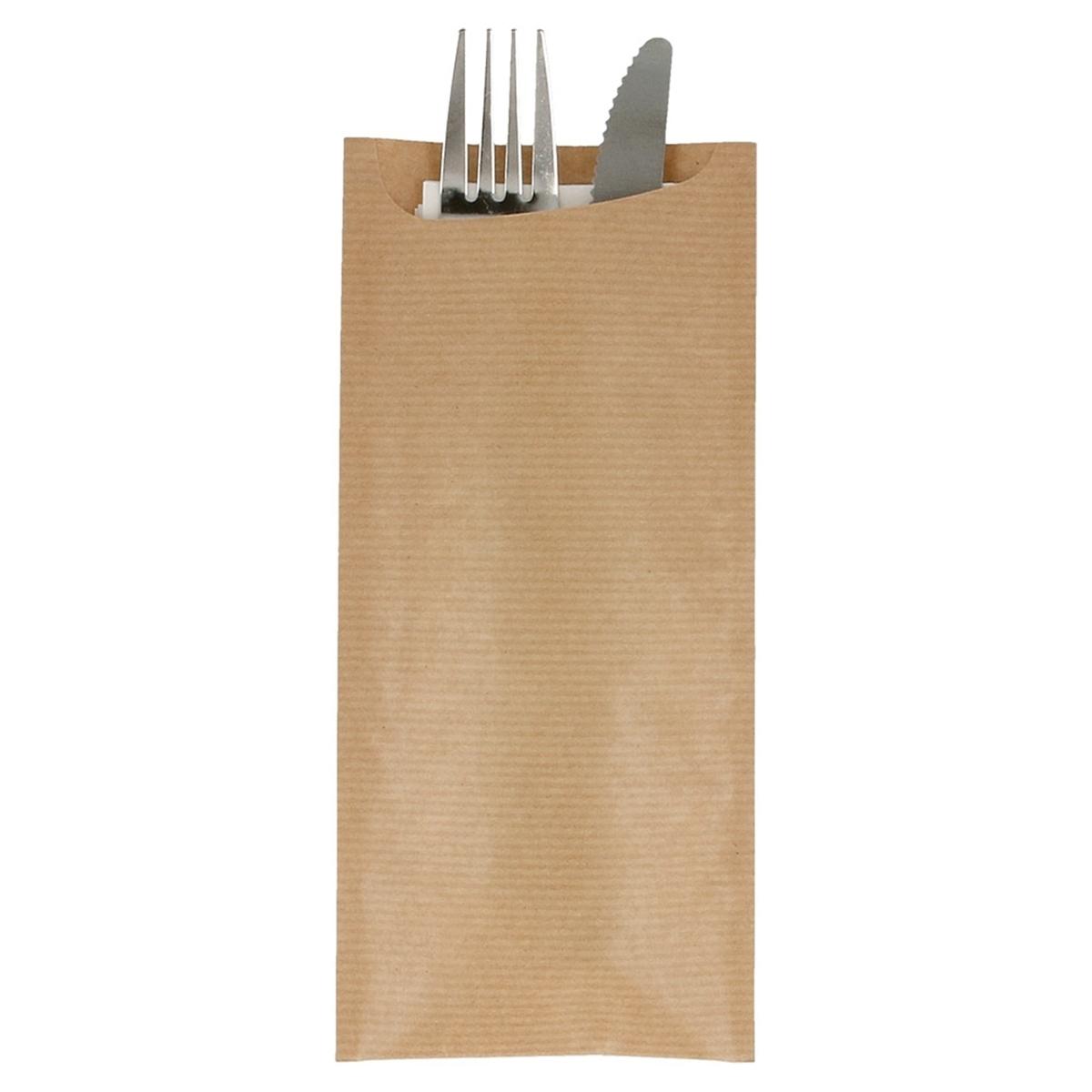 BOLSA KRAFT JUST IN TIME PARA CUBIERTOS CON SERVILLETA PLEGADA BLANCA - 33x33 MM (250 Unidades)