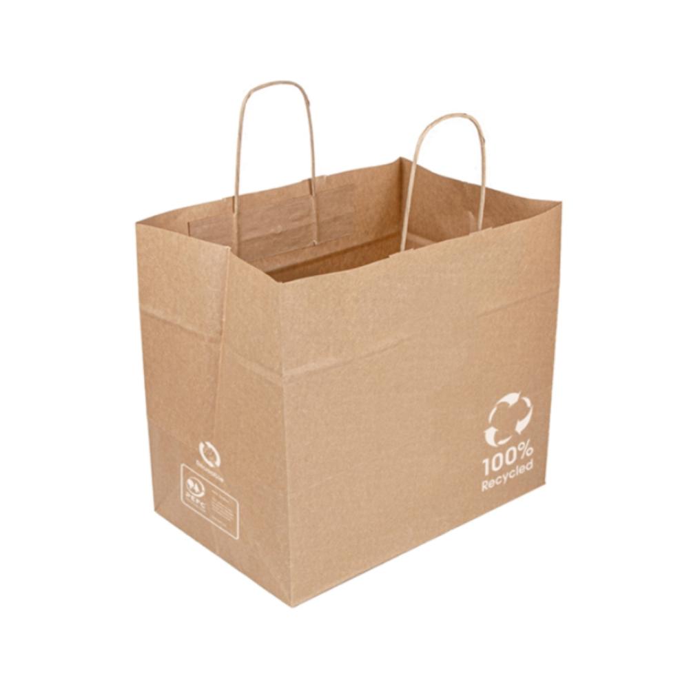 BOLSA KRAFT RECICLADO CON ASA RIZADA - 32+21x28 CM