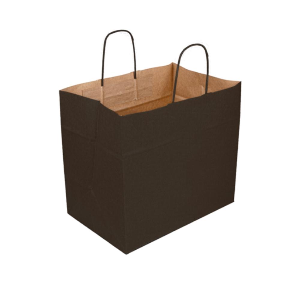 BOLSA PAPEL NEGRA/KRAFT CON ASA RIZADA HAWANA - 32+21x28 CM (250 Unidades)