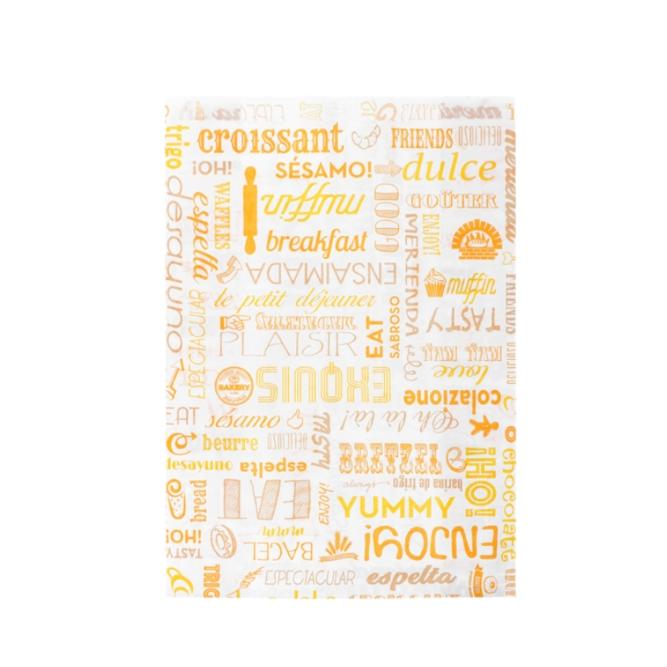 BOLSA CELULOSA BOLLERÍA PAROLE NARANJA - 19+8x26 CM (500 Unidades)