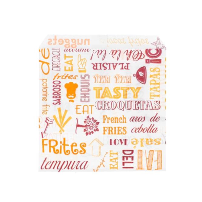 BOLSA PAPEL ANTIGRASA PATATAS FRITAS PAROLE NARANJA - 12x12 CM