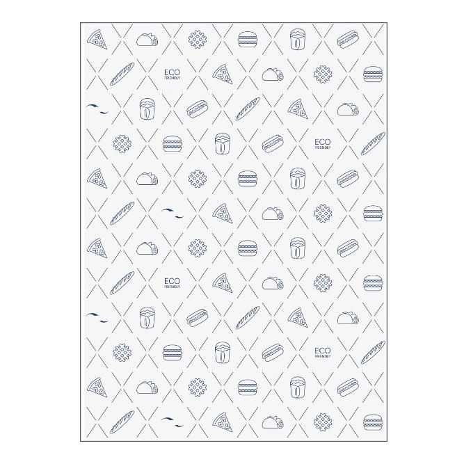 ENVOLTORIO PAPEL ANTIGRASA COMPOSTABLE BLANCO Y AZUL ECOPRODUCTS - 30x40 CM