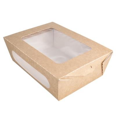 CAJA PARA ENSALADA ESTANCA CARTONCILLO CON DOBLE VENTANA - 20,4/17,8x14,2/12x6 CM (200 Unidades)