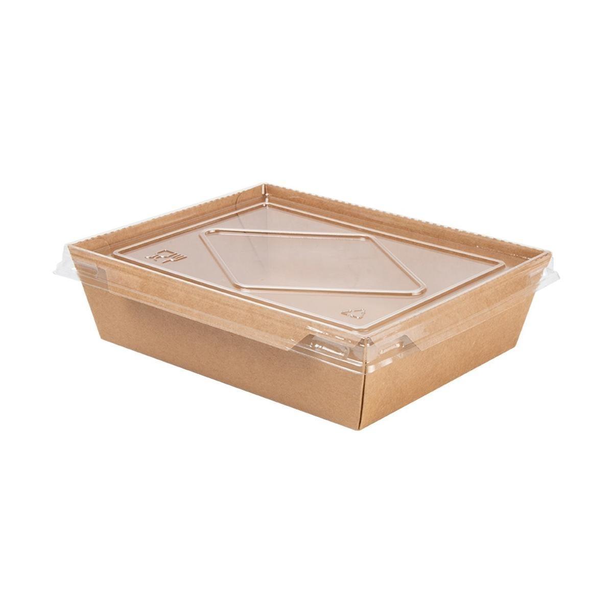 COMBO CAJA MENÚ DE BASE KRAFT Y TAPA TRANSPARENTE OUTLET - 17,5/15x13,5/11,6x4,8 CM (200 Unidades)