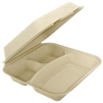 CAJA DE MENÚ EN BAGAZO CON 3 COMPARTIMENTOS - 20x20x7,5 CM (250 Unidades)