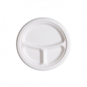 PLATO BLANCO DE BAGAZO CON 3 COMPARTIMENTOS - 23 CM