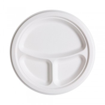 PLATO BLANCO BAGAZO COMPOSTABLE CON 3 COMPARTIMENTOS - 25,5 CM