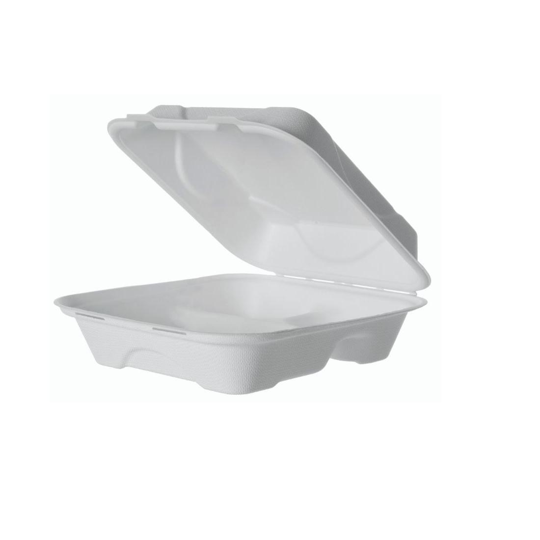 CAJA MENÚ PARA LLEVAR DE BAGAZO CON 3 COMPARTIMENTOS - 20x20x7,6 CM (200 Unidades)
