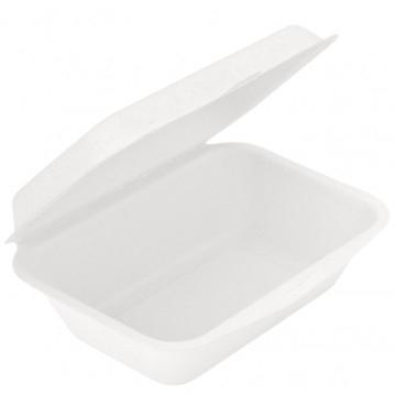 ENVASE DE BAGAZO BLANCO COMIDA PARA LLEVAR CON TAPA BISAGRA - 18,5x13x6 CM (400 Unidades)