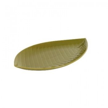 BANDEJA VERDE DE GRES CON FORMA DE HOJA - 34,5x20x3 CM