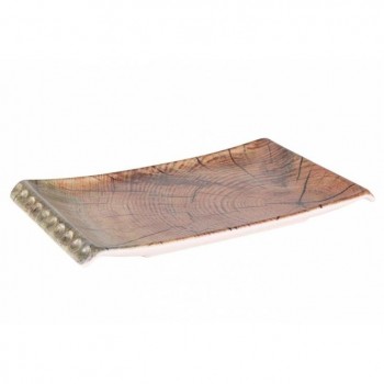 BANDEJA PORCELANA DECORADO MADERA - 30x17x3 CM