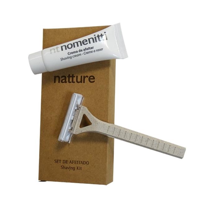 KIT DE AFEITADO: MAQUINILLA Y TUBO CREMA ENVUELTOS EN CAJA NATTURE KRAFT (200 Unidades)