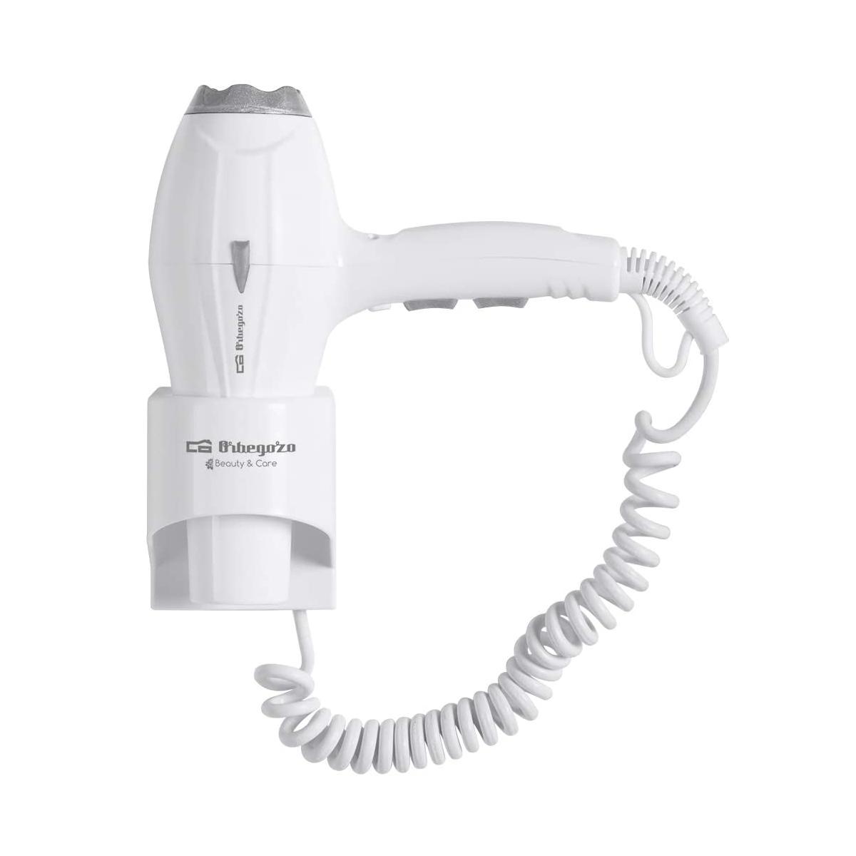 SECADOR DE CABELLOS CON SOPORTE MURAL 1800W BLANCO PARA HOTEL
