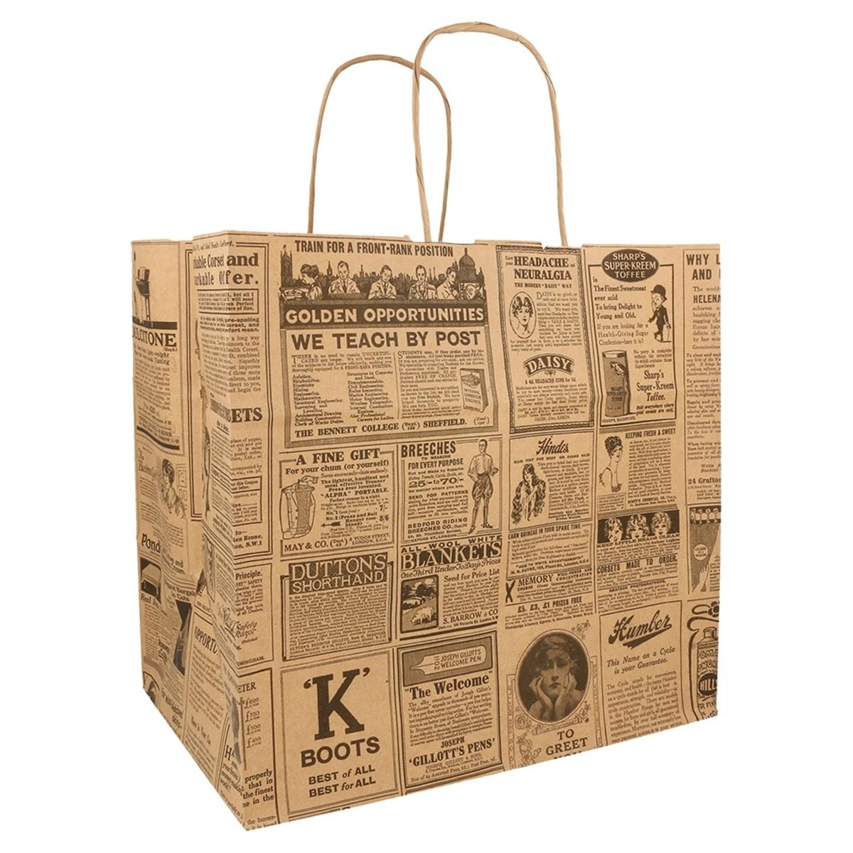 BOLSA KRAFT ASA RIZADA NEWS - 26+17x24 CM (250 Unidades)