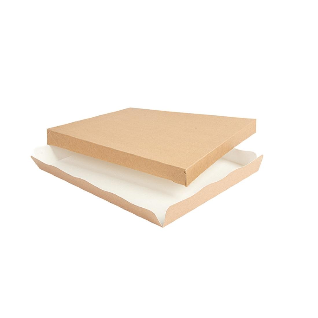 BANDEJA SOLAPA TRAITEUR CON TAPA KRAFT/BLANCA THEPACK - 32x27x4,5 CM (150 Unidades)