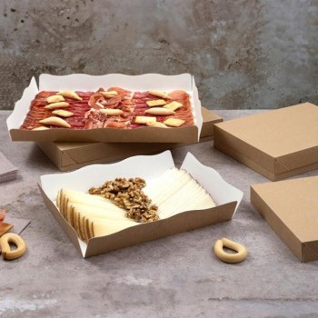 BANDEJA SOLAPA TRAITEUR CON TAPA KRAFT/BLANCA THEPACK - 32x27x4,5 CM