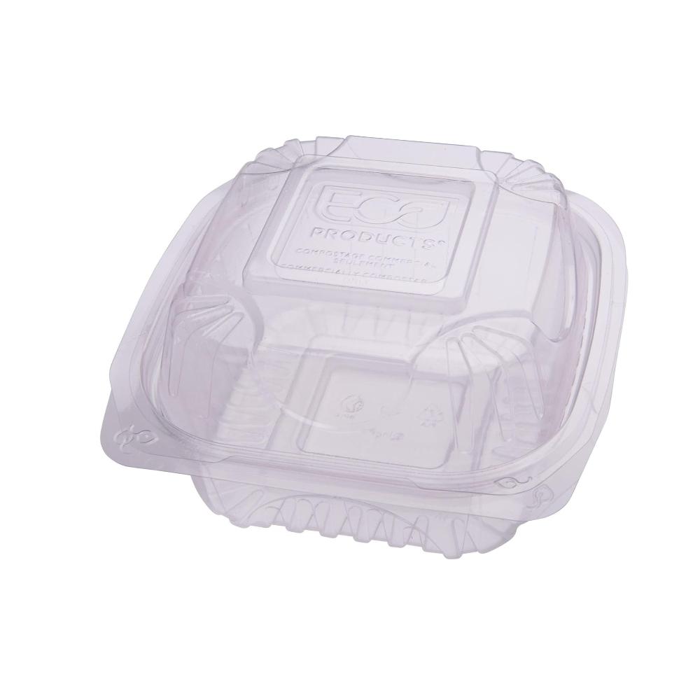 ENVASE TRANSPARENTE CON TAPA BISAGRA DE PLA COMPOSTABLE - 15x15x7,5 CM (240 Unidades)