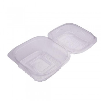 ENVASE TRANSPARENTE CON TAPA BISAGRA DE PLA COMPOSTABLE - 15x15x7,5 CM
