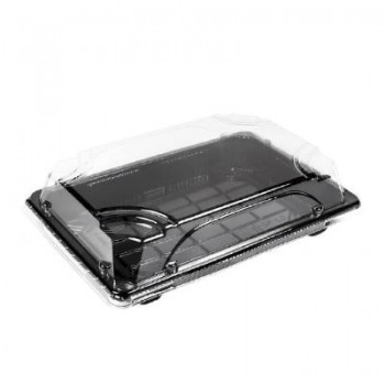COMBO DE BASE NEGRA Y TAPA TRANSPARENTE DE PLA COMPOSTABLE PARA SUSHI - 23x15x2+5 CM