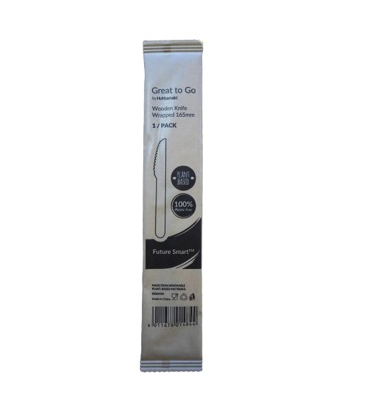 CUCHILLO DE MADERA ENFUNDADO INDIVIDUALMENTE - 16 CM NATURAL (500 Unidades)