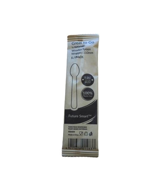 CUCHARILLA DE MADERA PARA POSTRE ENFUNDADA INDIVIDUALMENTE - 11 CM (500 Unidades)