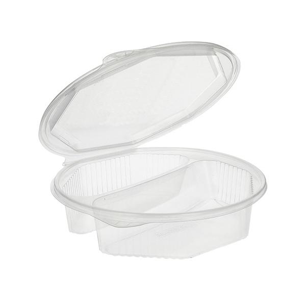 ENVASETRANSPARENTE CON TAPA BISAGRA 2 COMPARTIMENTOS - 2x350 ML (270 Unidades)