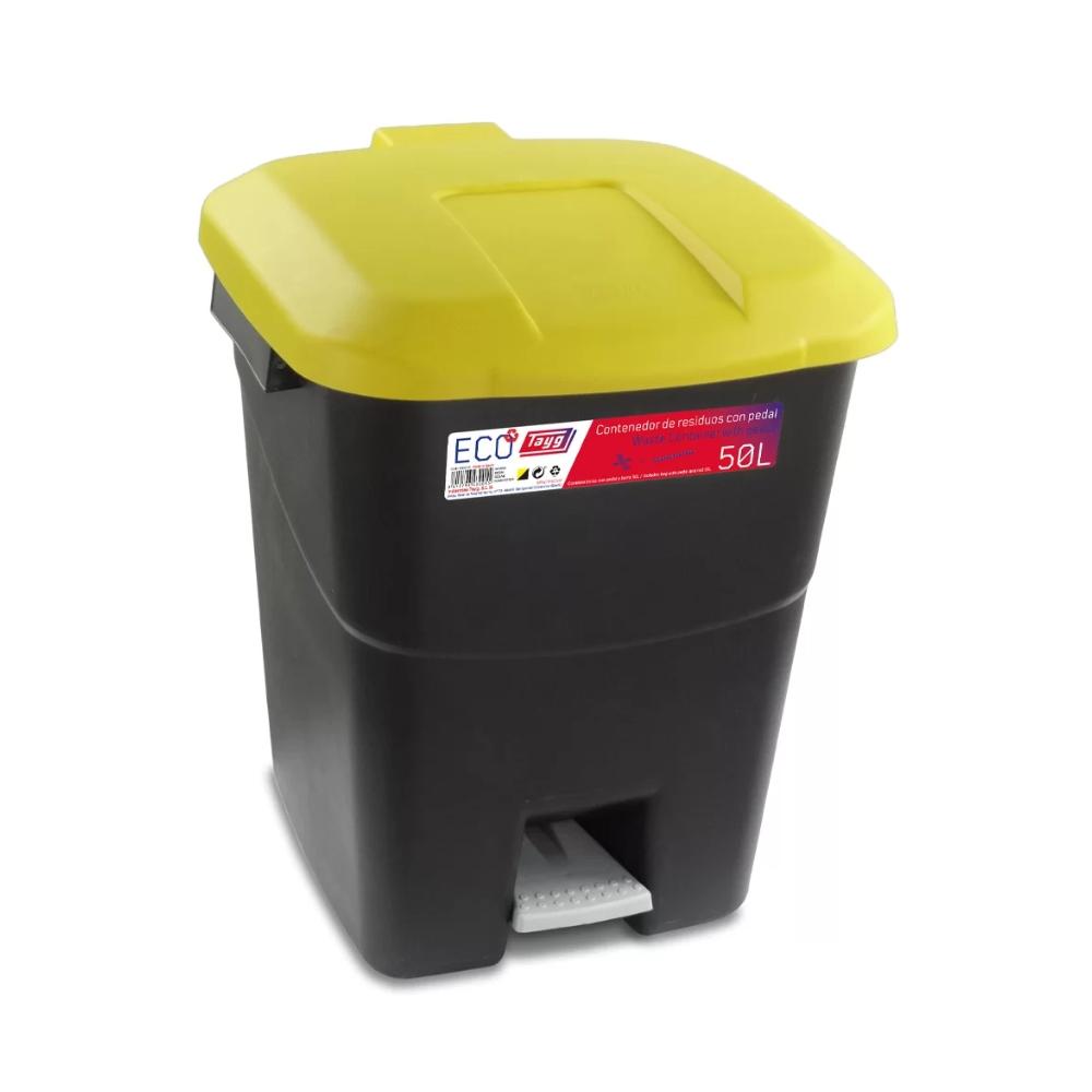 CUBO RESIDUOS CON TAPA PEDAL Y CUBO INTERIOR NEGRO/AMARILLO - 50 L