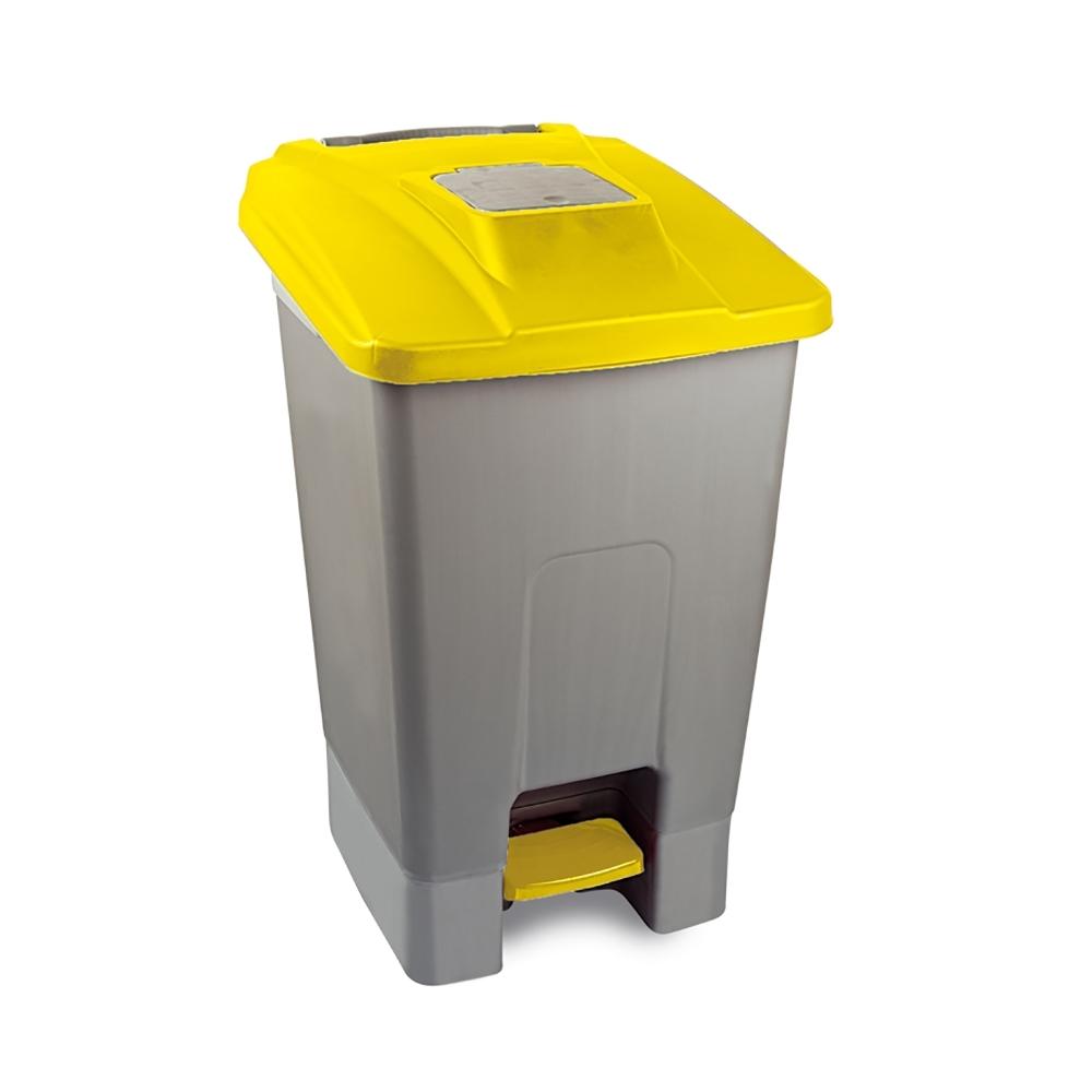 CUBO GRIS CON PEDAL Y TAPA AMARILLA - 100 L