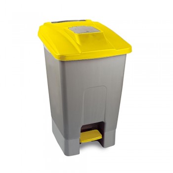 CUBO GRIS CON PEDAL Y TAPA AMARILLA - 100 L