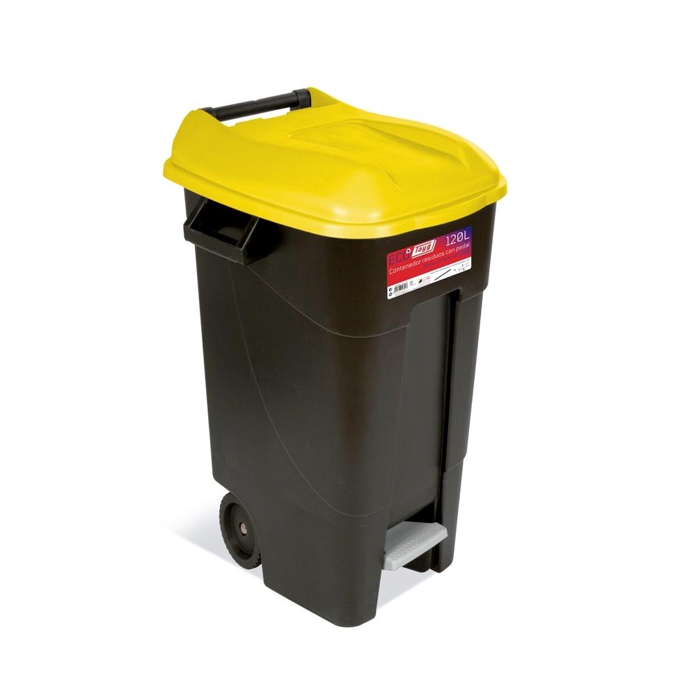 CUBO BASURA CON TAPA PEDAL Y CUBO INTERIOR NEGRO/AMARILLO - 120 L